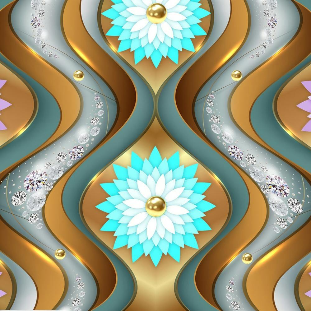 Abstract Gold And Blue Floral Pattern