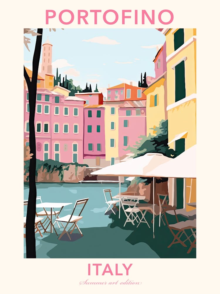 Portofino, Italy, Flat Pastels Tones Illustration 4 Poster