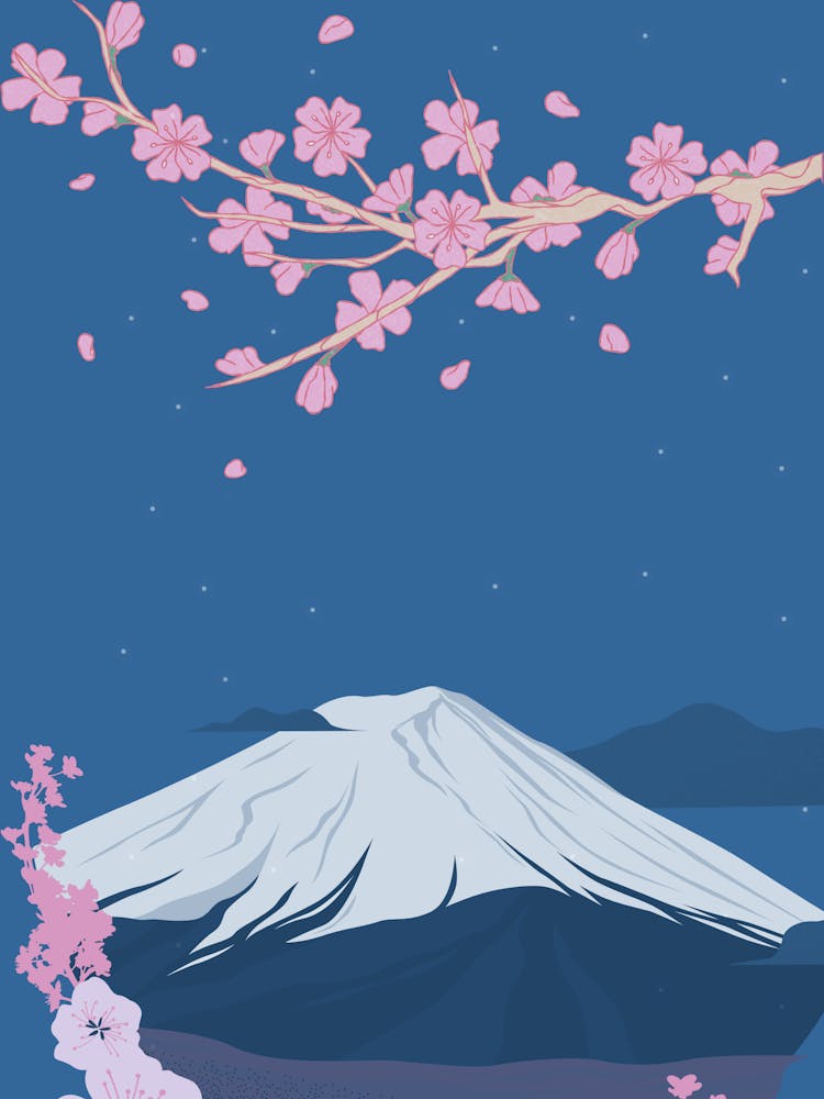 Cherry Blossoms On Mount Fuji