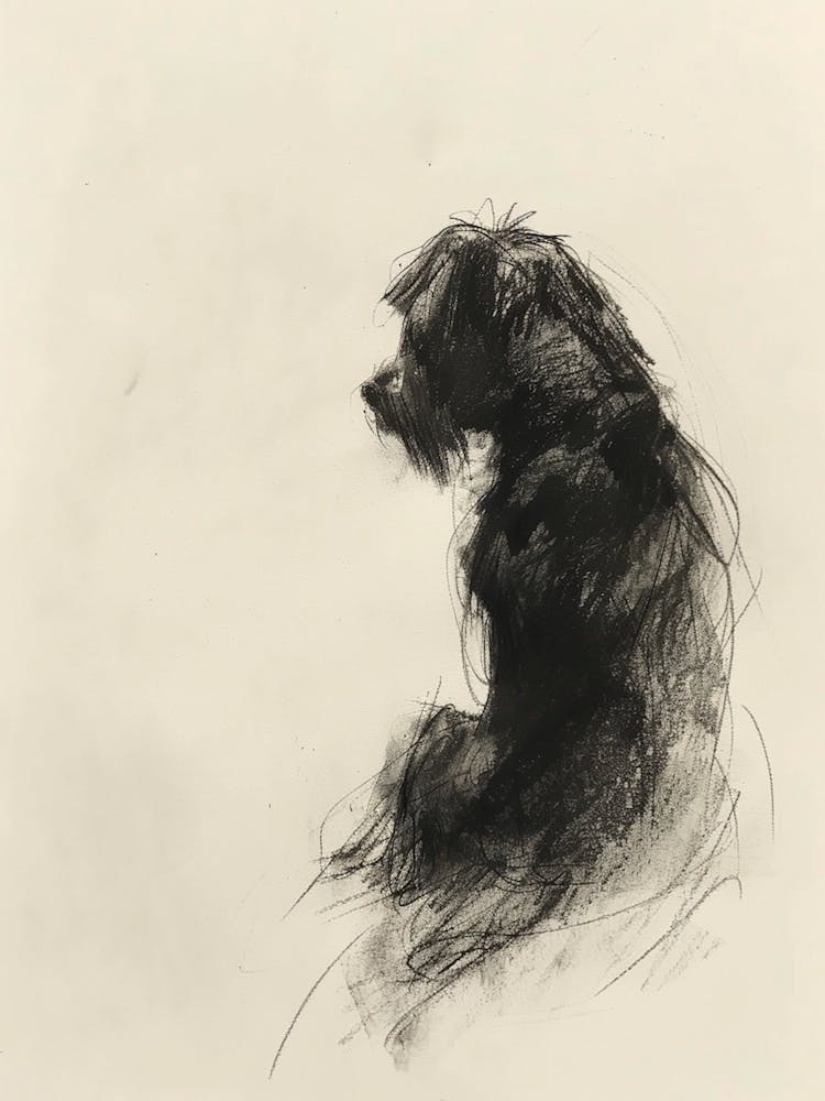 Lowchen Dog Charcoal Line 3