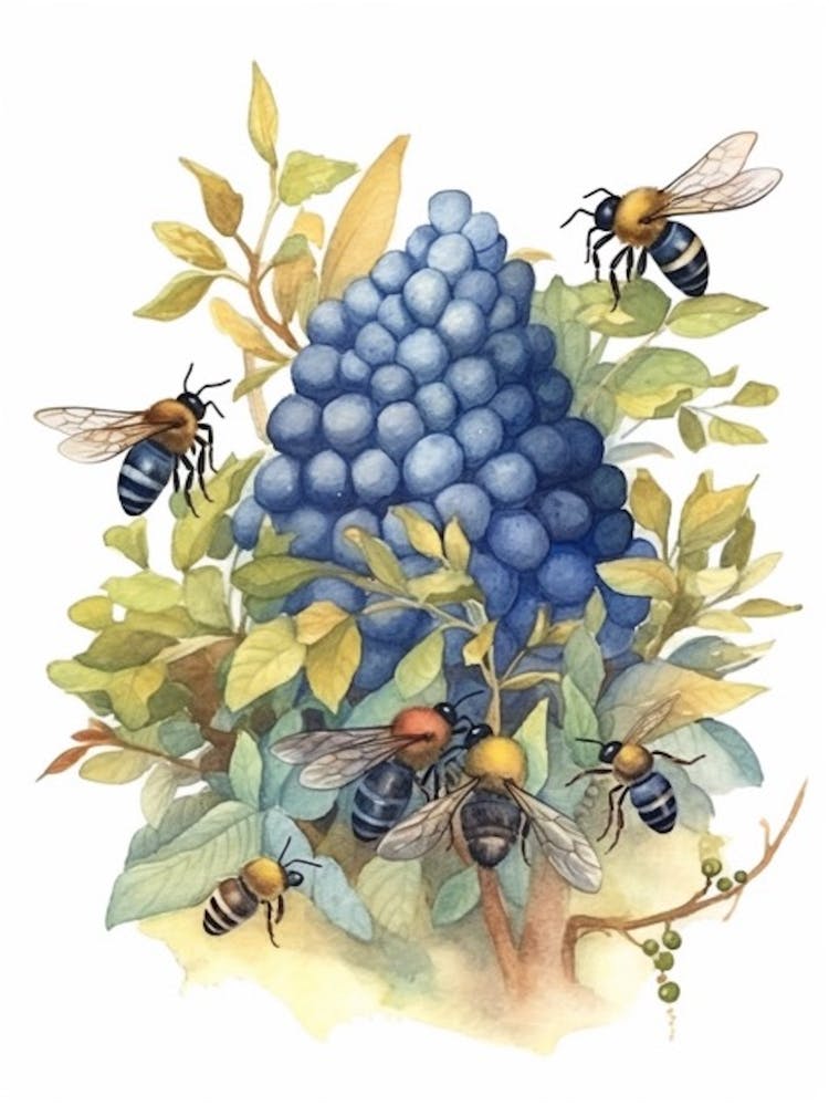 Blueberry Bee Beehive Watercolour Illustration 4
