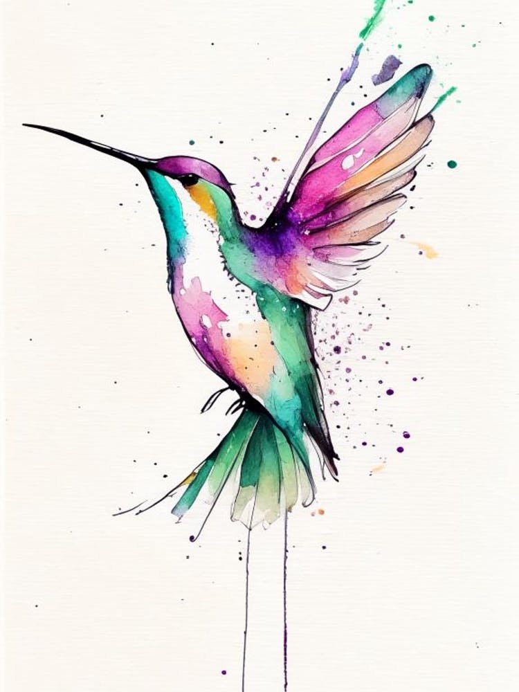 Berylline Hummingbird Minimalist Watercolour