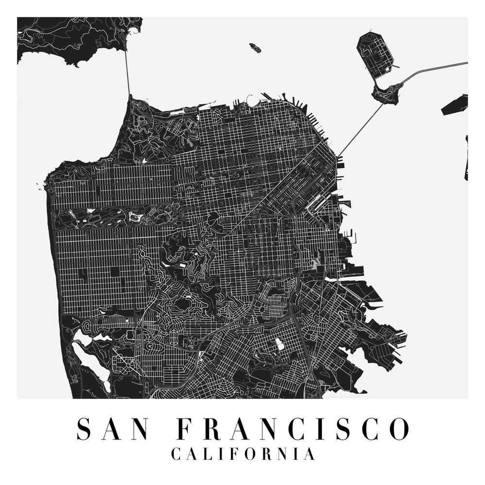 San Francisco California Minimal Black Mono Street Map  Square