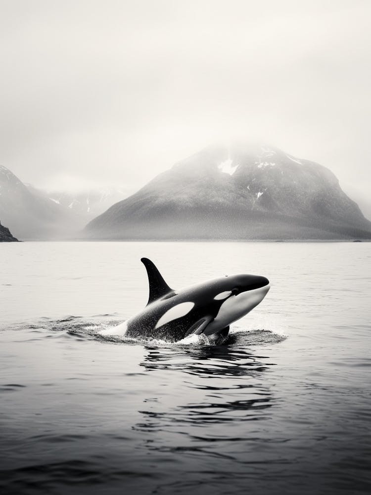 Black & White Icy Mountain Photography Style Of Orca Whale 1