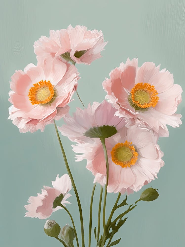 Daisies Flowers Acrylic Painting In Pastel Colours 3