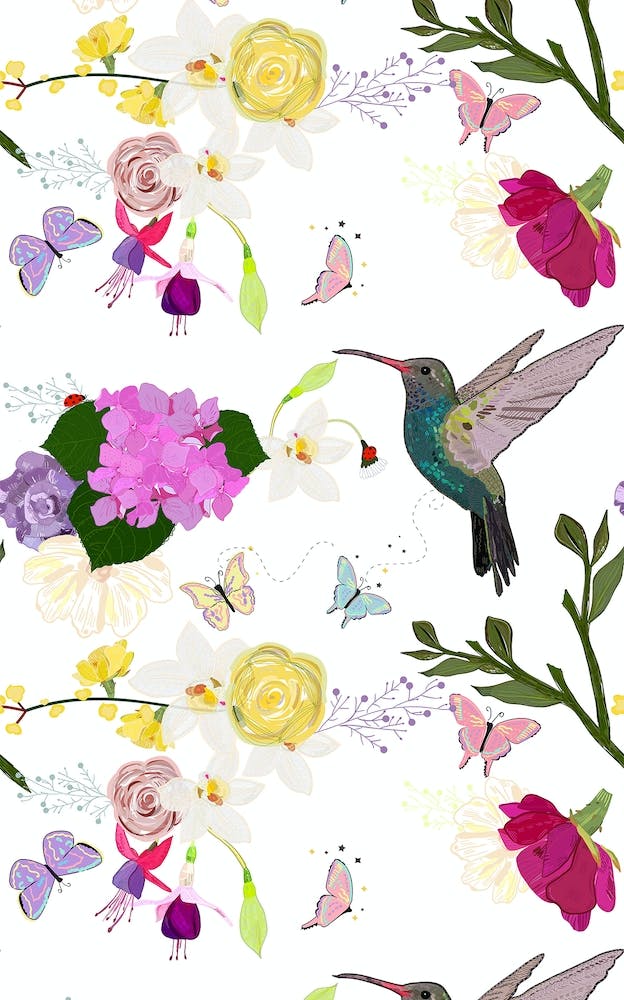 Hummingbird And Flowers