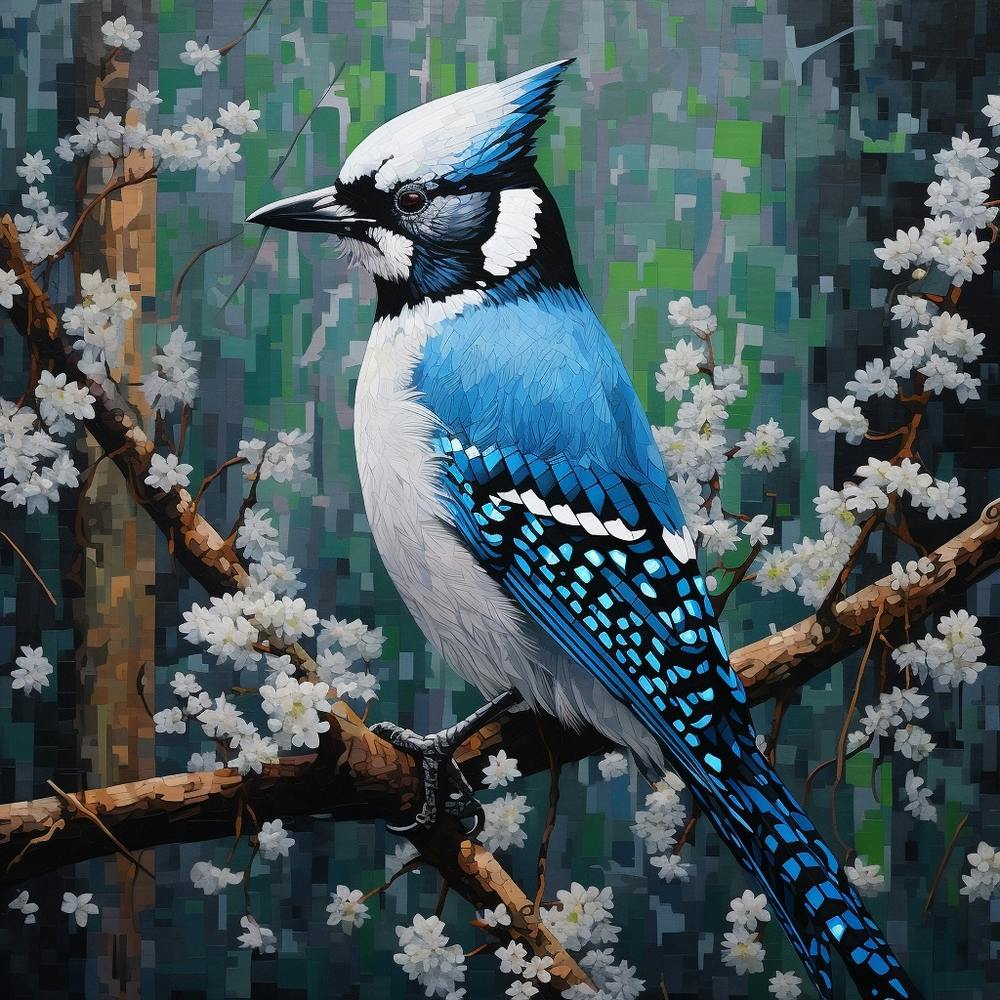 Ohara Koson Inspired Bird Painting Blue Jay 2 Square