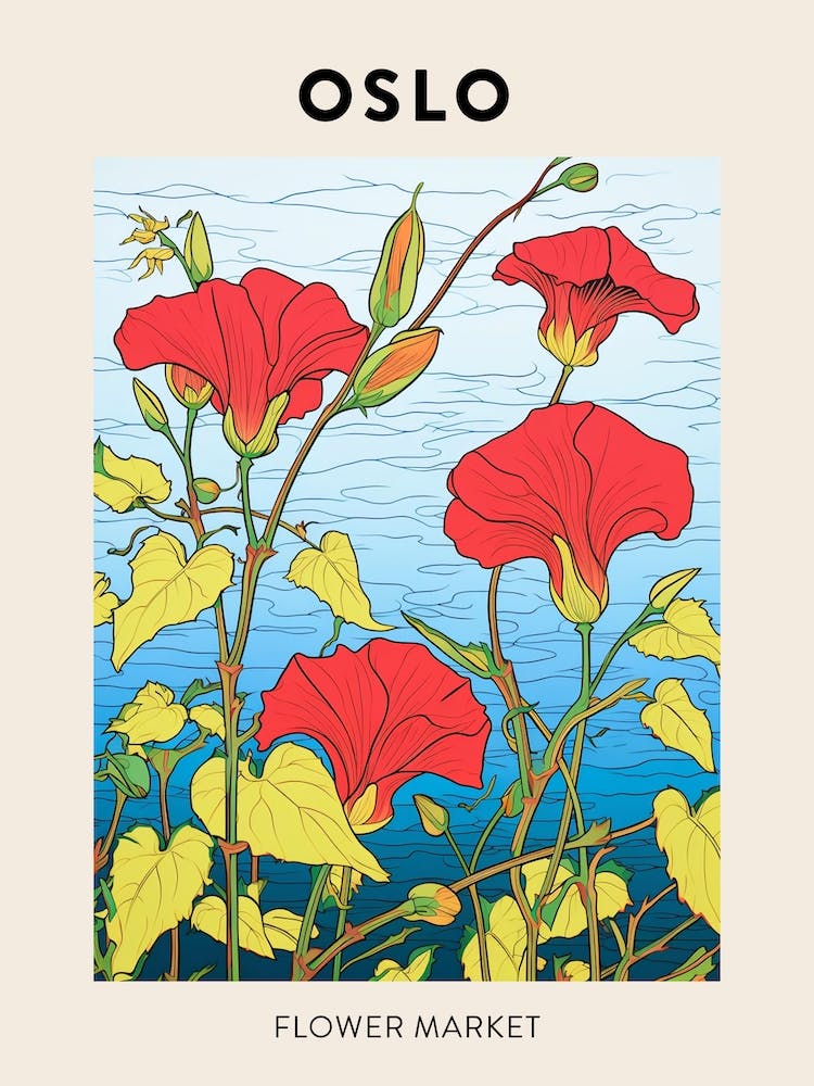 Oslo Norway Botanical Flower Market Poster