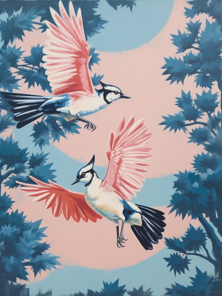 Vintage Japanese Inspired Bird Print Blue Jay 4