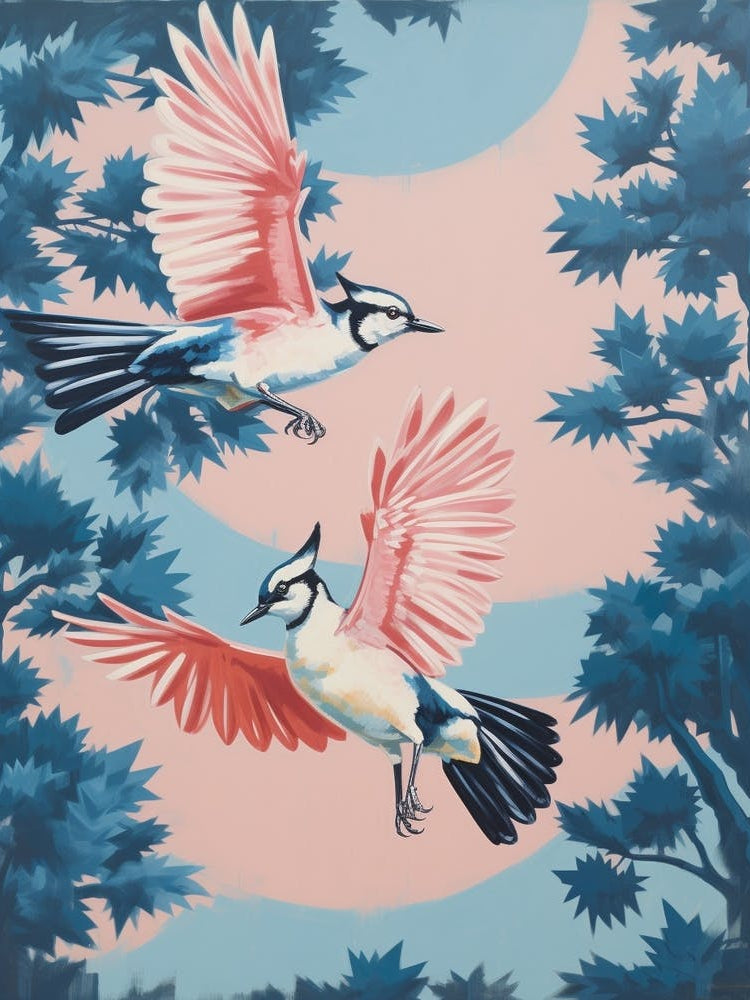 Vintage Japanese Inspired Bird Print Blue Jay 4