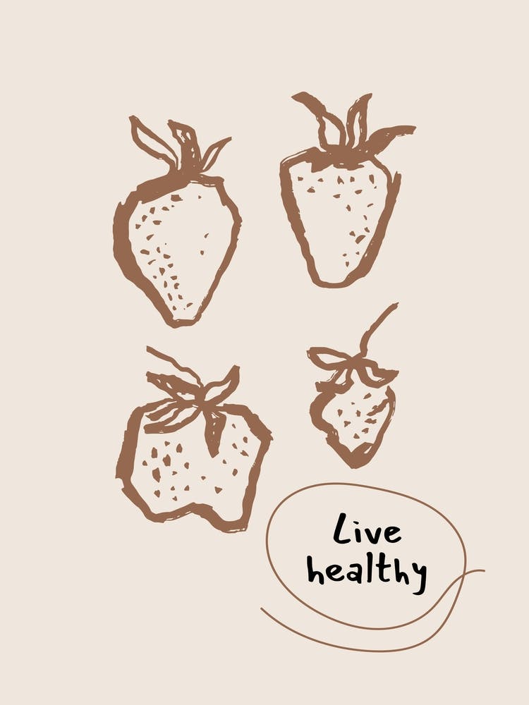 Strawberry Wall Art – Minimal Fruit Poster for Kitchen and Home Decor