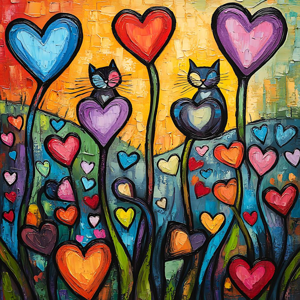 Abstract painting of a cat in a flower field 4