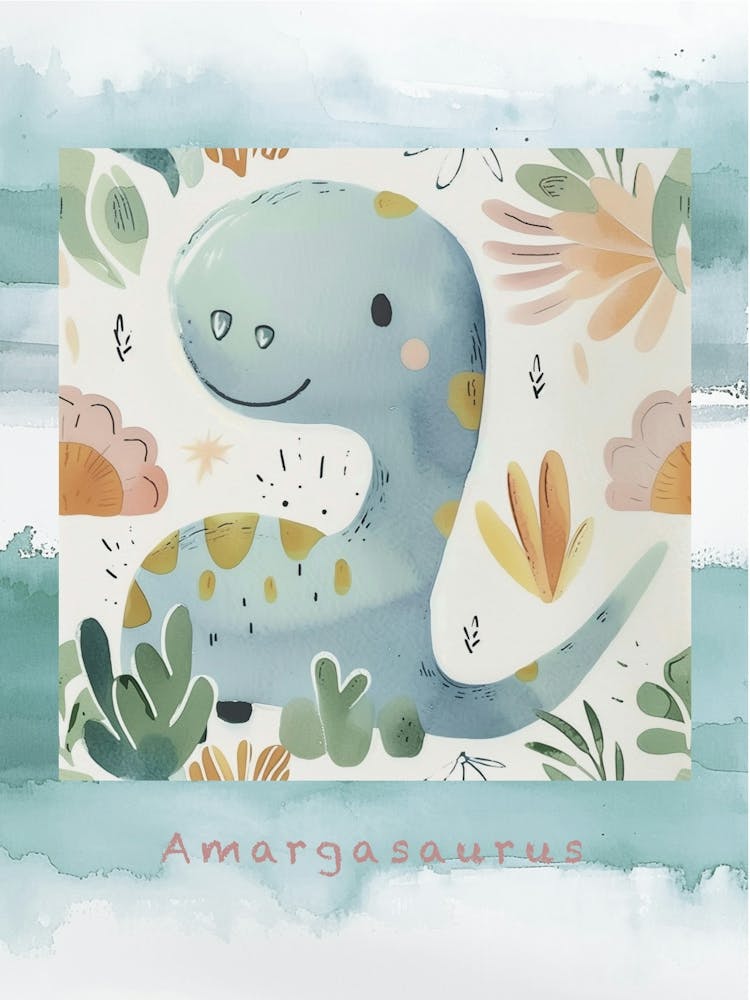 Mignonne Amargasaurus Dinosaure Pastel Sourd 2 Affiche
