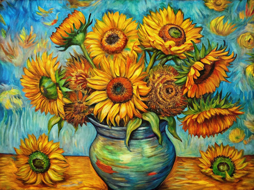 Van Gogh A Vase Of Sunflowers Painted In Bright Ye
