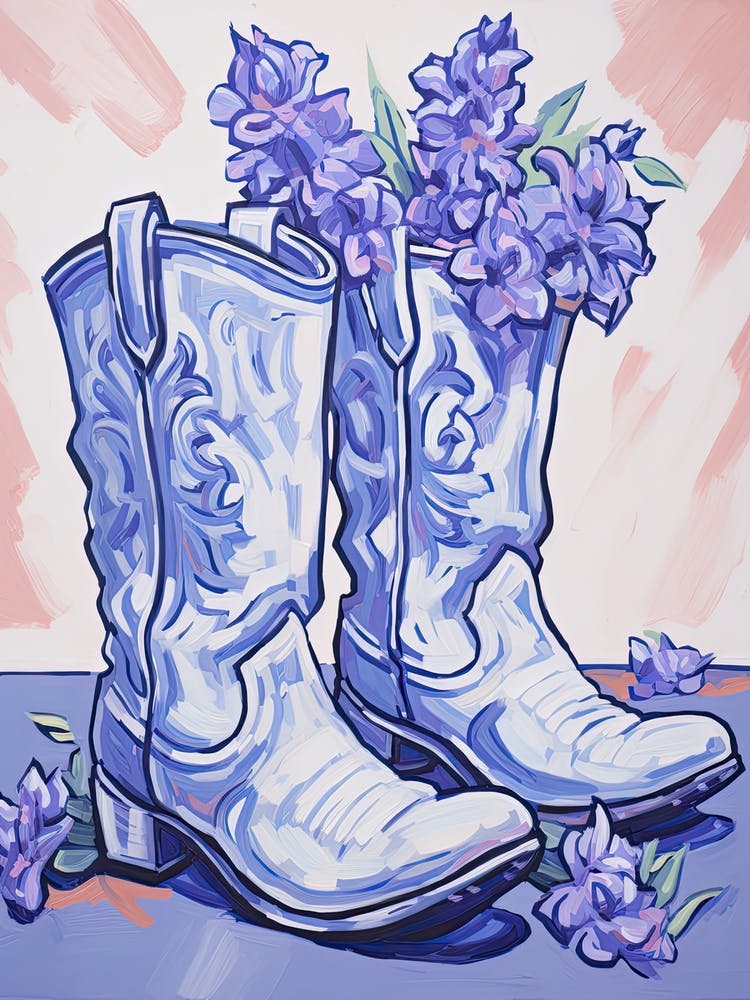 A Painting Of Cowboy Boots With Snapdragon Flowers, Fauvist Style, Still Life 11