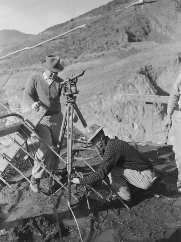 Surveyors At Work, Shasta Dam, Shasta County, California By Russell Lee