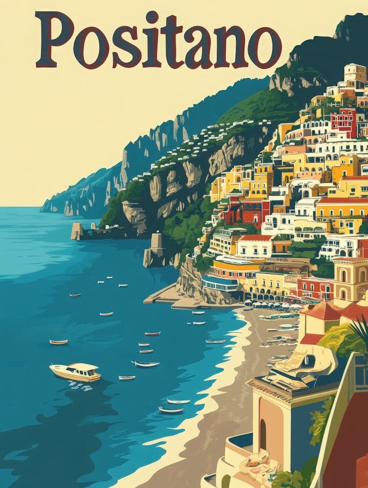 Aihrgdesign A Vintage Travel Poster Of Positano