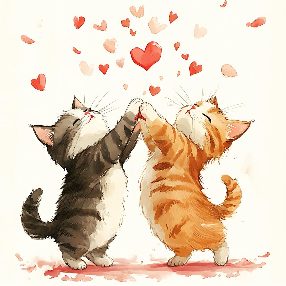 Dancing Cats Under Falling Heart 4