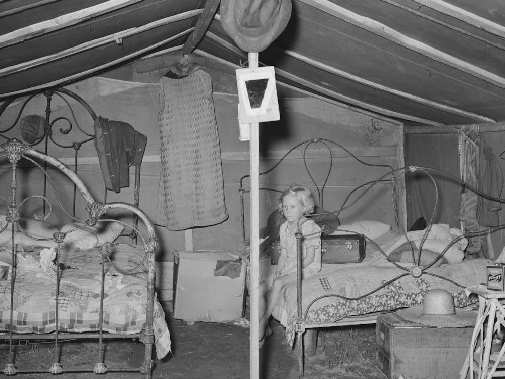 Child Of Agricultural Day Laborer In Tent Home Near Spiro, Oklahoma,Sequoyah County By Russell Lee