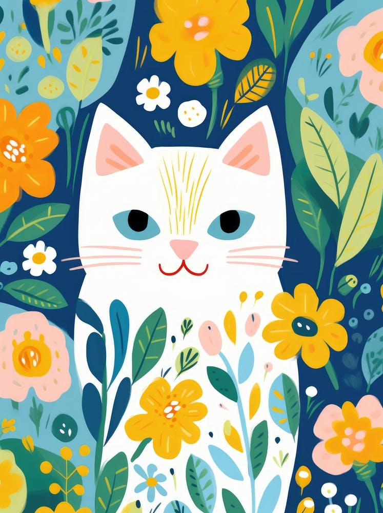 Cute Cat In Flowers