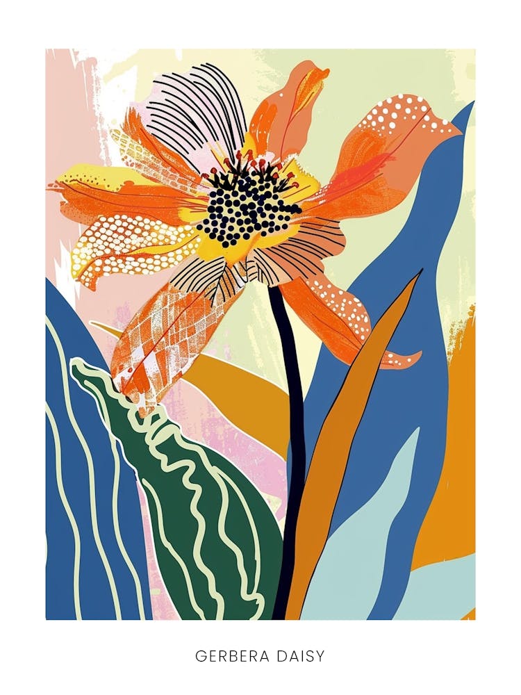 Colourful Flower Illustration Poster Gerbera Daisy 3