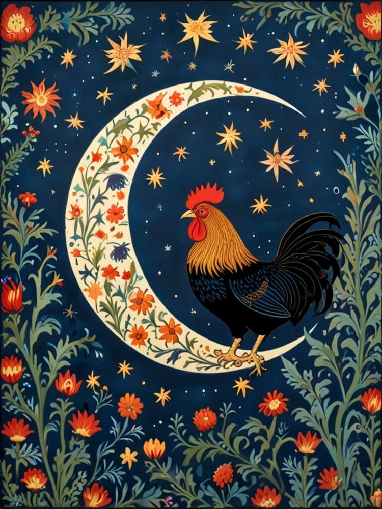 William Morris Rooster On The Moon