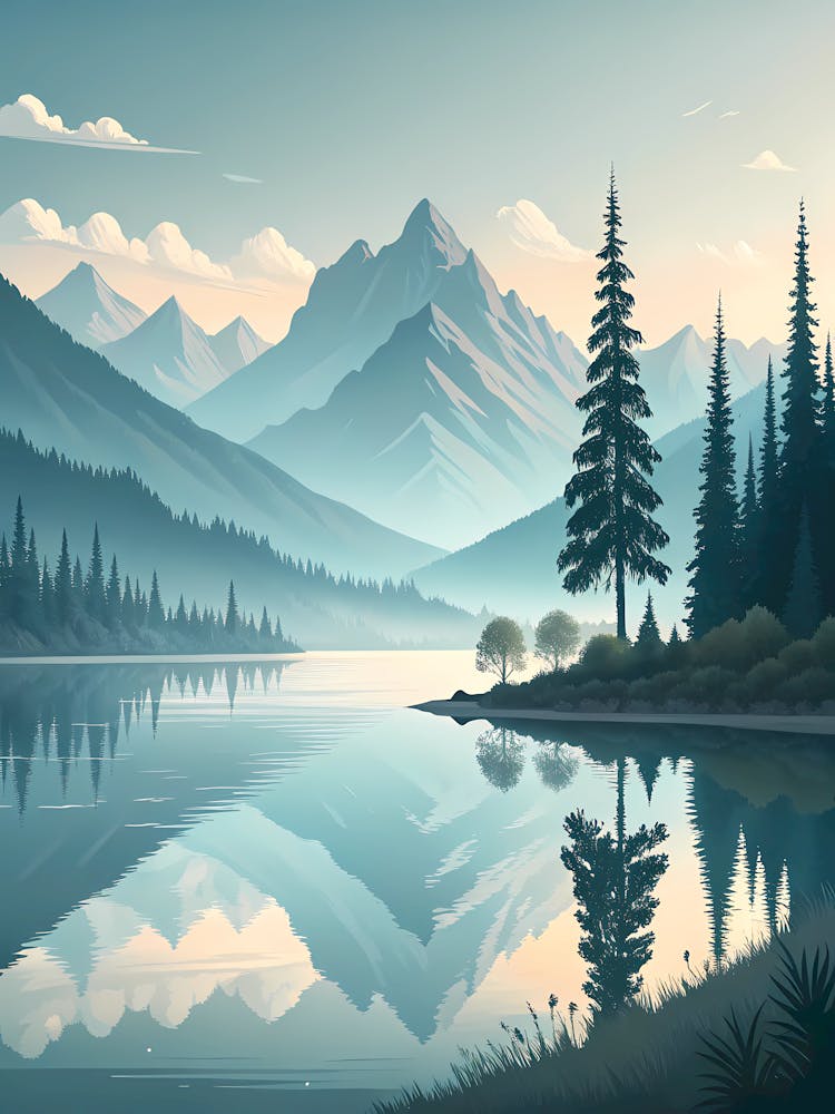 Quiet Lake With Minimalist Mountain Reflections