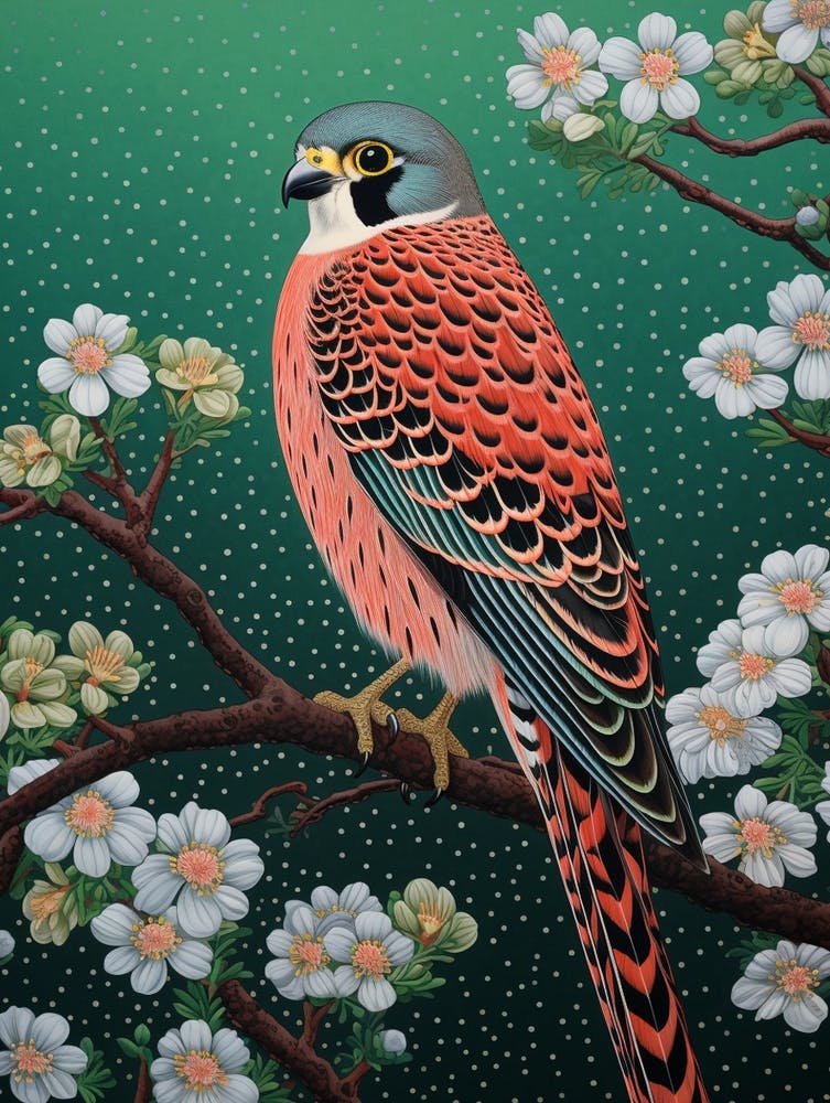 Ohara Koson Inspired Bird Painting American Kestrel 2