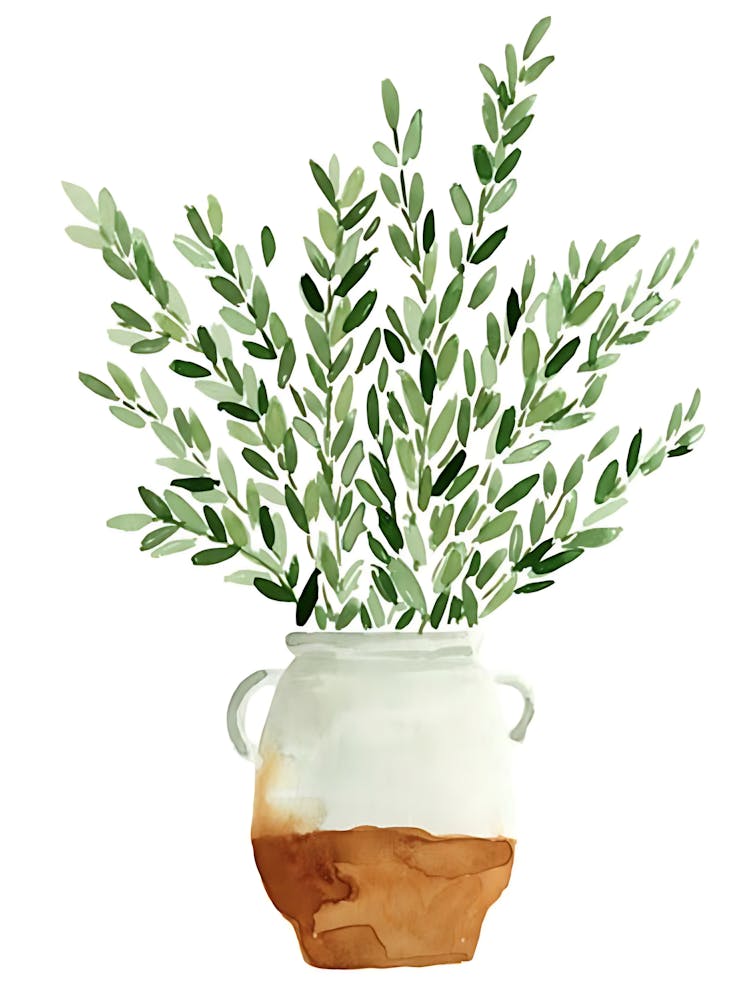 Watercolor Plant In A Vase