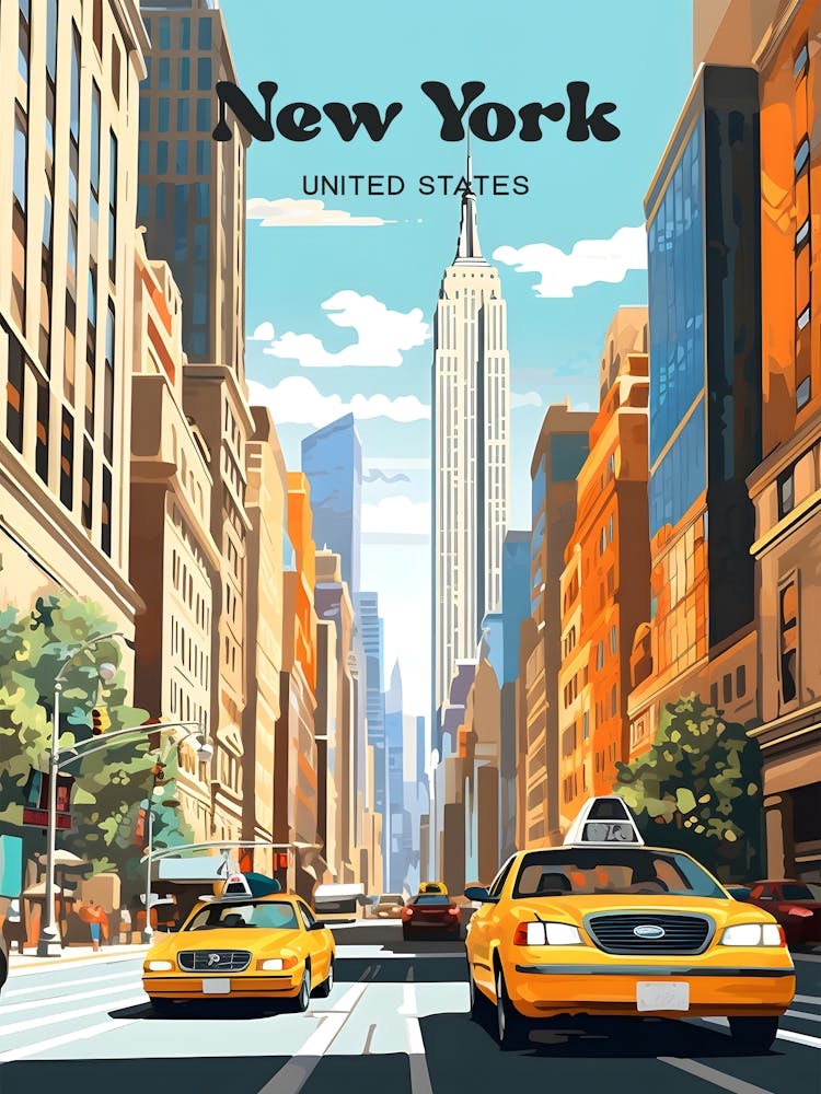 New York United States Summer Travel Illustration