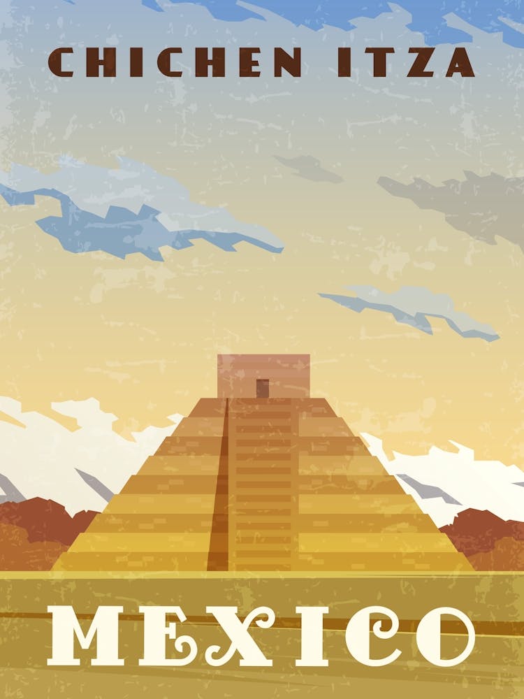 Chichen Itza, Mexico — Retro travel minimalist poster