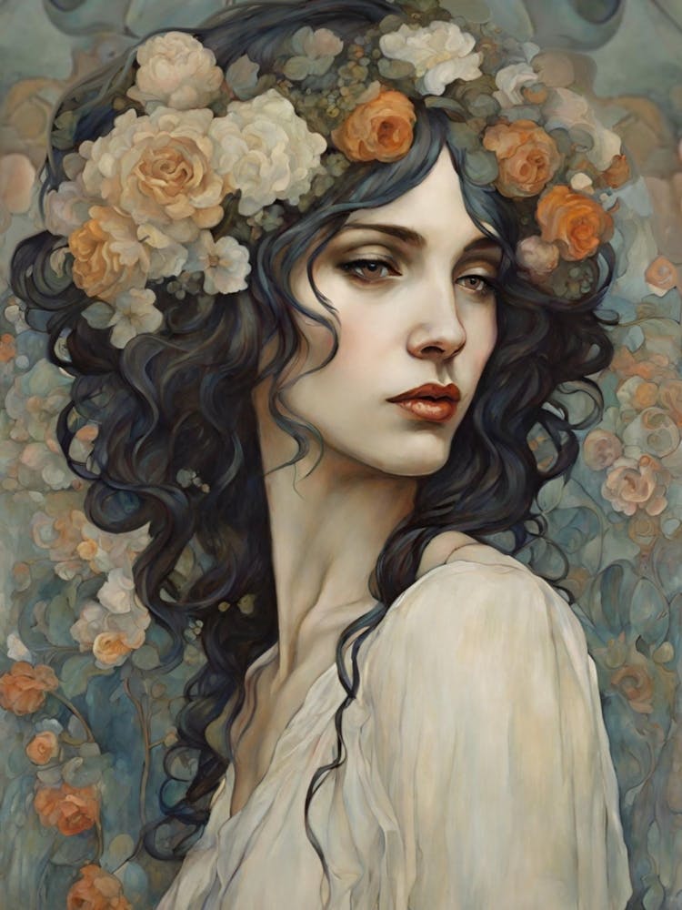 Girl With Flowers In Her Hair Klimt Style