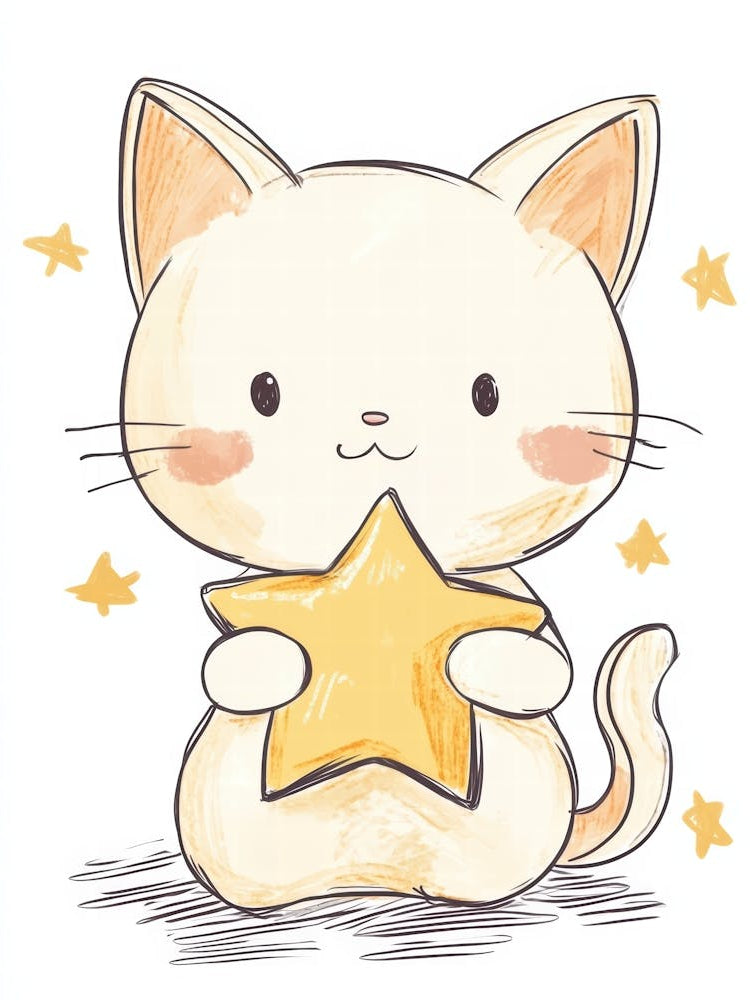 Kawaii Cat With Star.Generated AI. Wall