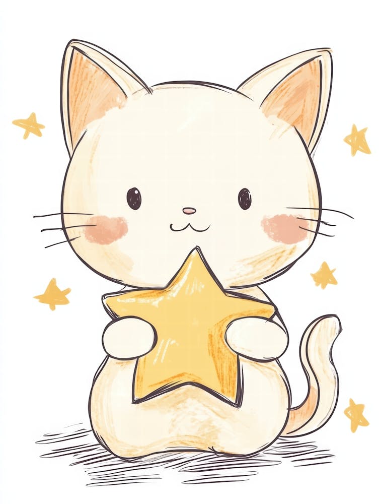 Kawaii Cat With Star.Generated AI. Wall