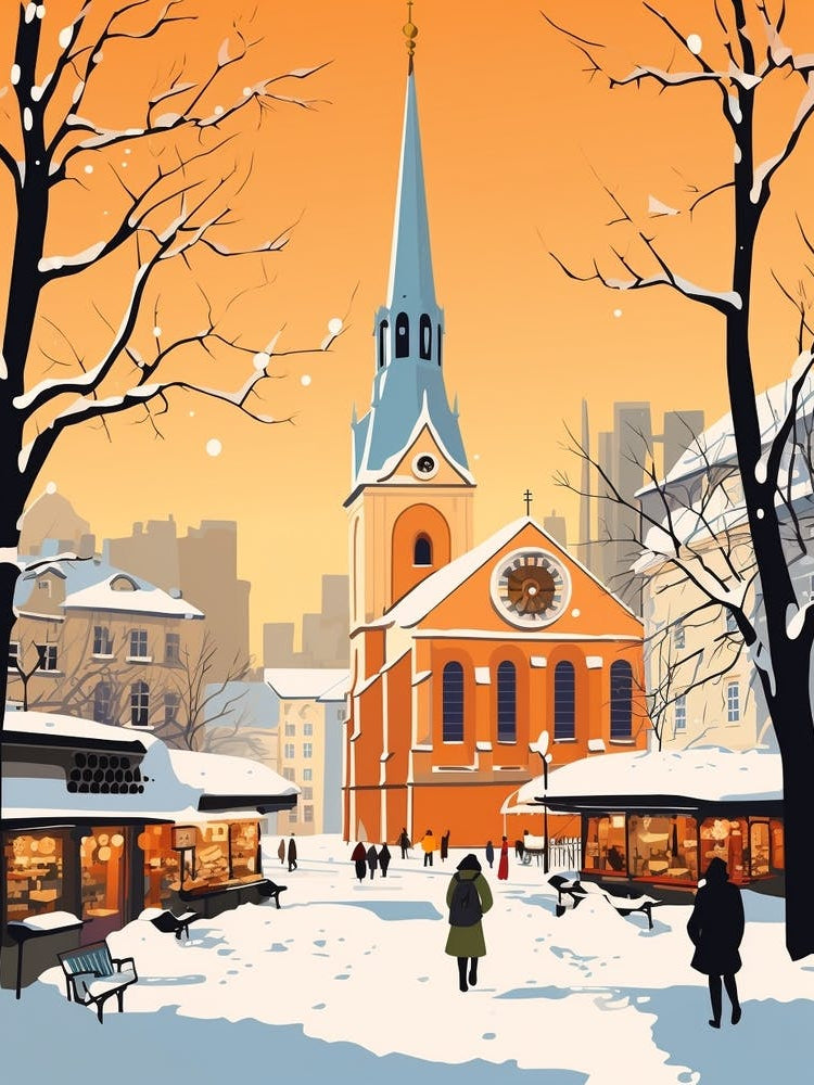 Retro Winter Illustration Munich Germany 1