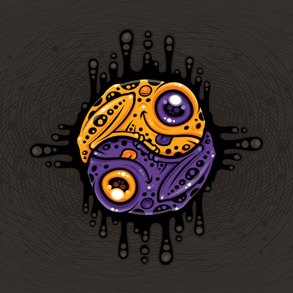 Vibrant Purple and Gold Poison Dart Frog Yin Yang