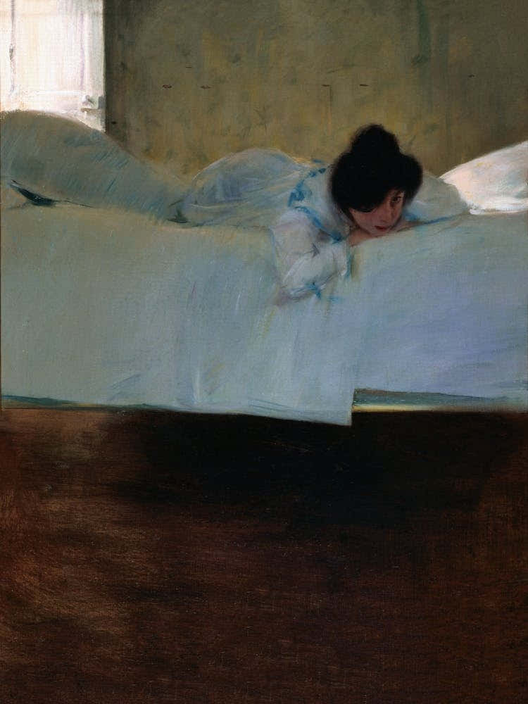 Lazy Woman in Bed, Dark and Moody Vintage Art