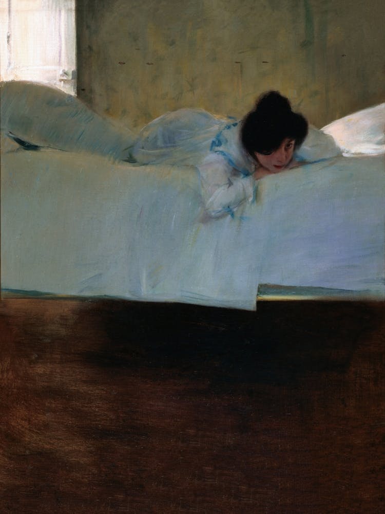 Lazy Woman in Bed, Dark and Moody Vintage Art