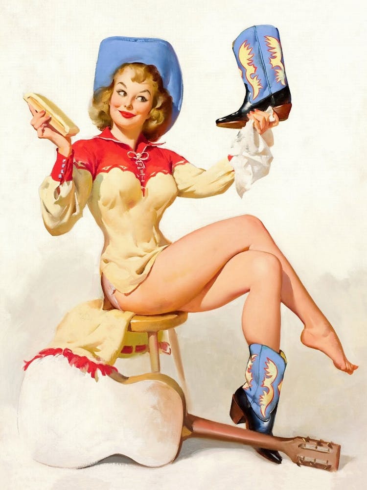 Cowgirl Polishing Boots, Vintage, Retro Western Aesthetic