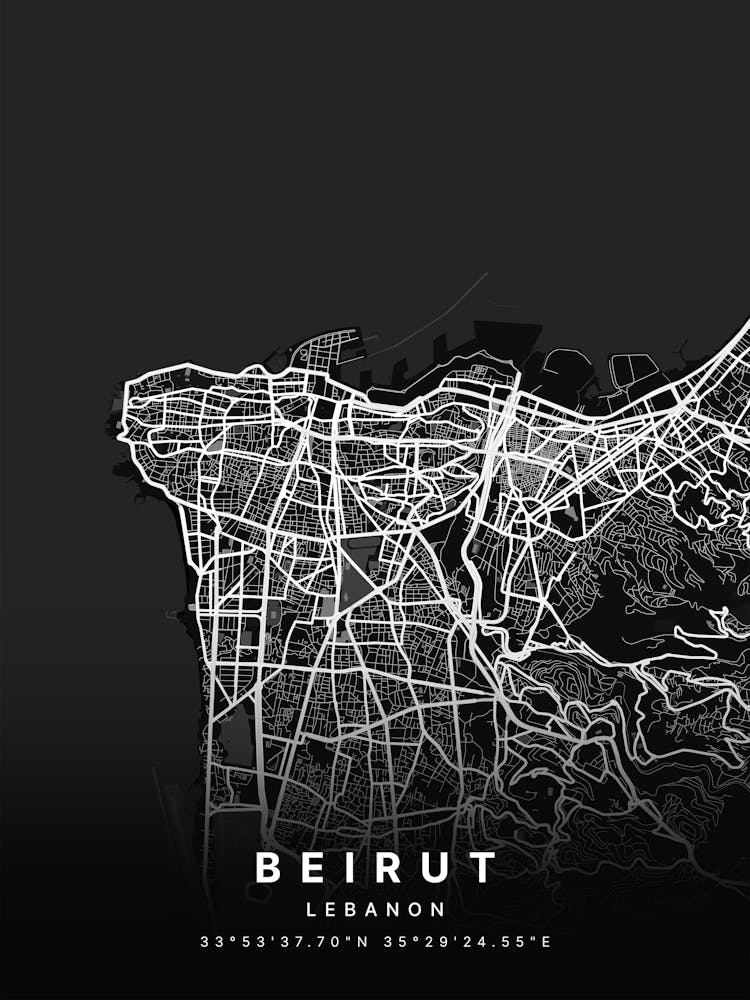 Beirut Lebanon Black Map