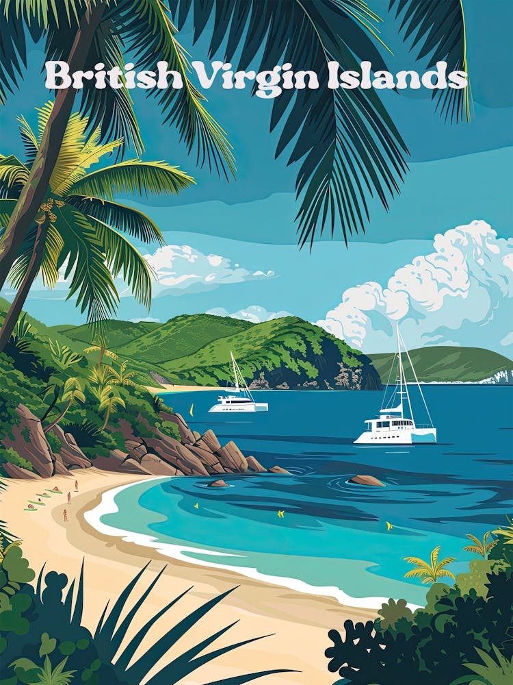 British Virgin Islands Yachting Digital Travel Illustration