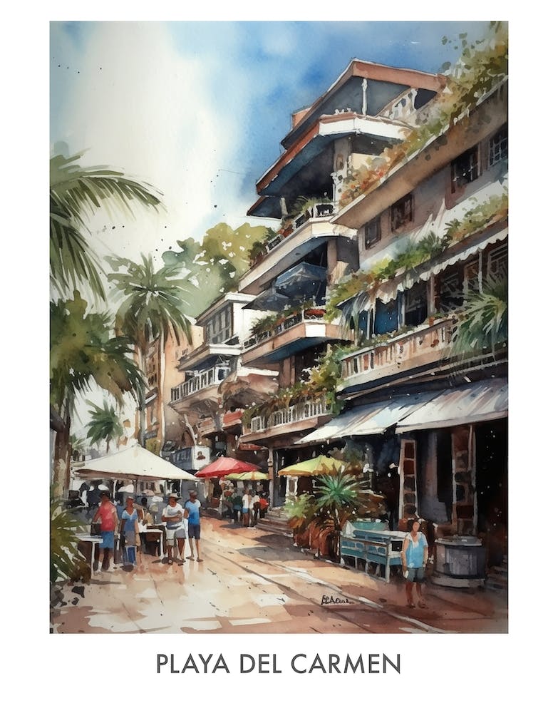 Playa Del Carmen Watercolor 1travel Poster