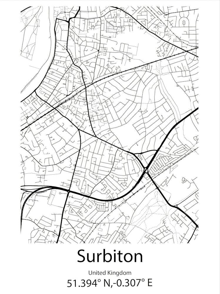Surbiton,United Kingdom Minimalist Map