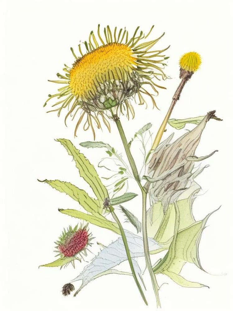 Elecampane Spices And Herbs Pencil Illustration 1