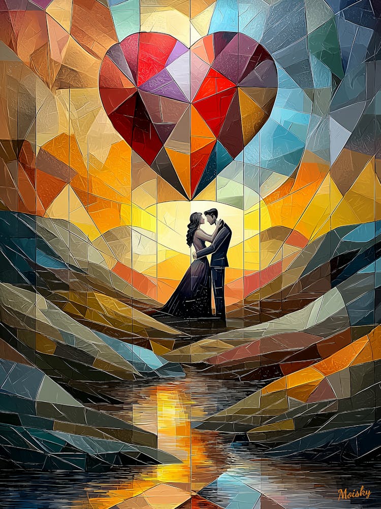 Heart Of Love, Cubism in Stained Glass Style