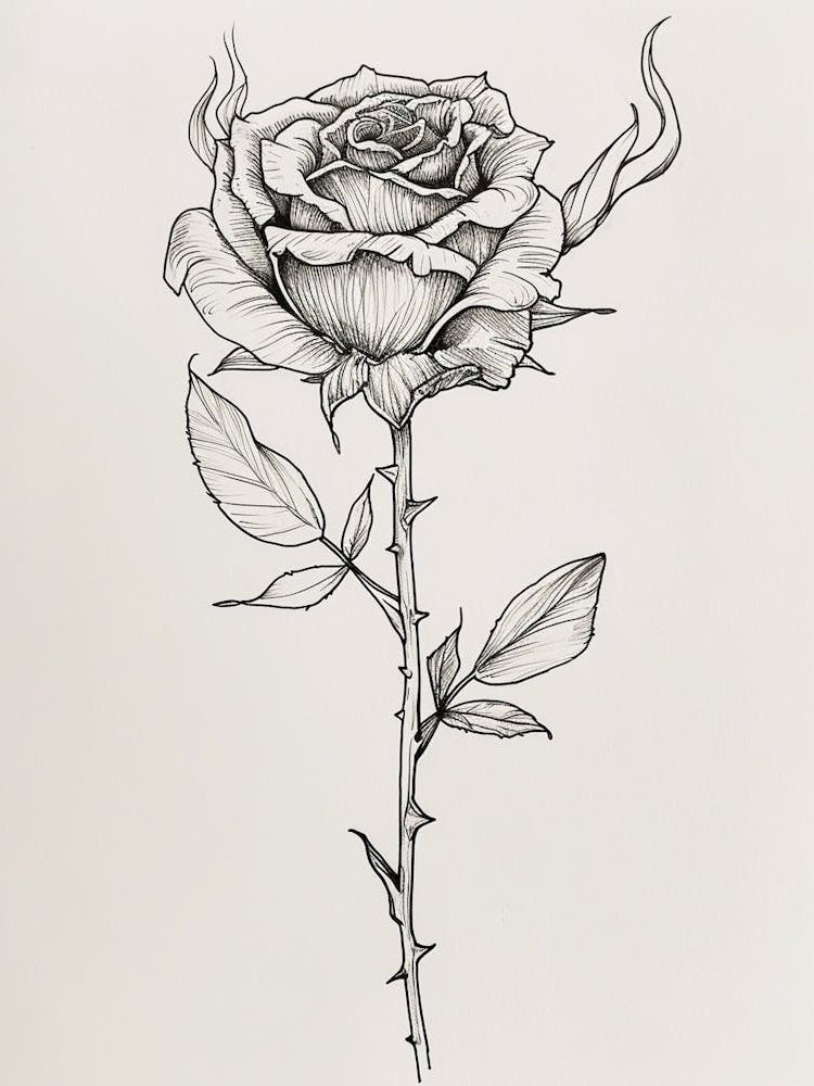 English Rose Burning Line Drawing 2