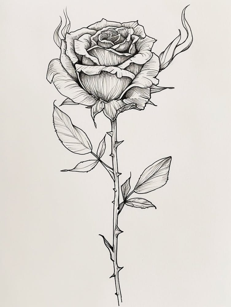 English Rose Burning Line Drawing 2