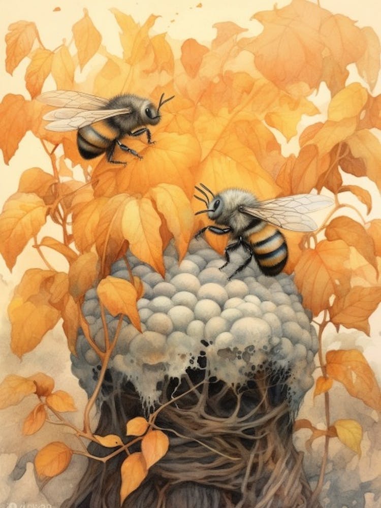 Tawny Mining Bee Beehive Watercolour Illustration 3