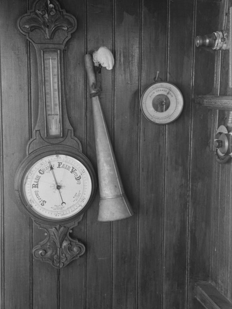 Instruments In Wheel House Of El Rito, Barometer, Thermometer, And Fog Horn, Louisiana By Russell Lee