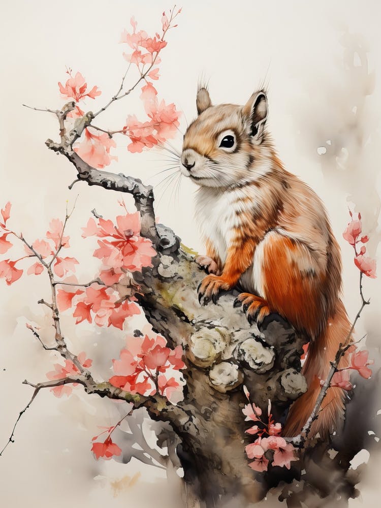 Eichhörnchen, Japanische Pinselschrift, Ukiyo E, Minimal 2